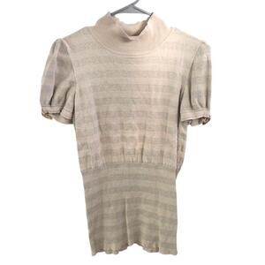 Express Design Studio Gold Metallic Striped Short Sleeve Sweater - L